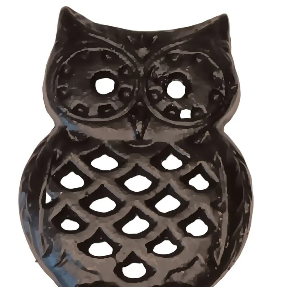 Owl On Tree Branch Wall Hanger Key Holder Three (3) Hooks Black Metal 10.5x7x1